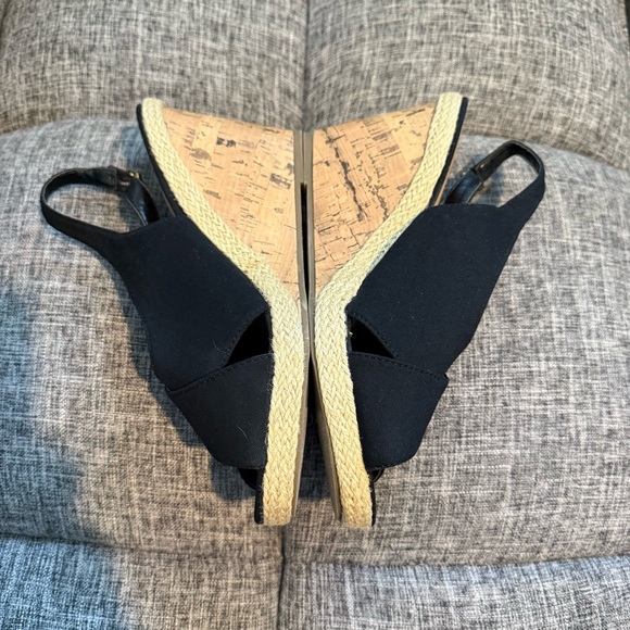 Seychelles Diamond Black Canvas Cork Wedge Slingback Sandals Size 8.5 - Picture 6 of 11